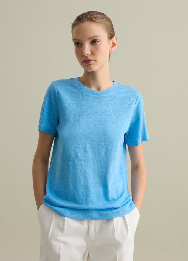 Ovs T-shirt A Maniche Corte In Lino Azzurro