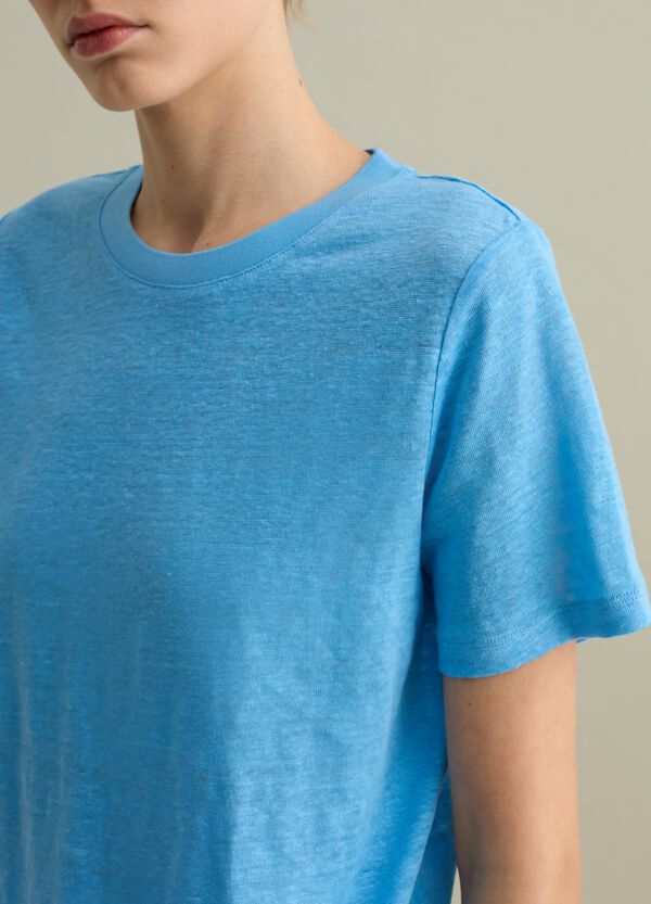 Ovs T-shirt A Maniche Corte In Lino Azzurro