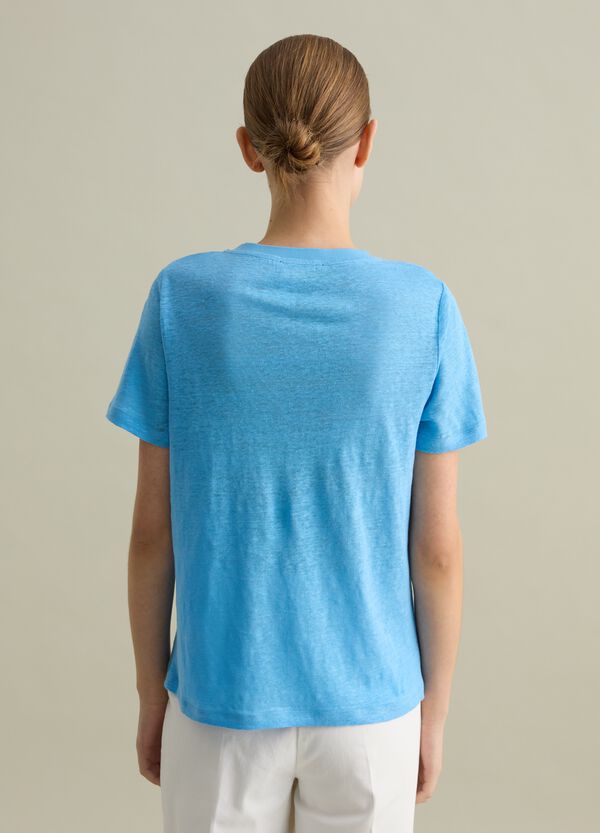 Ovs T-shirt A Maniche Corte In Lino Azzurro