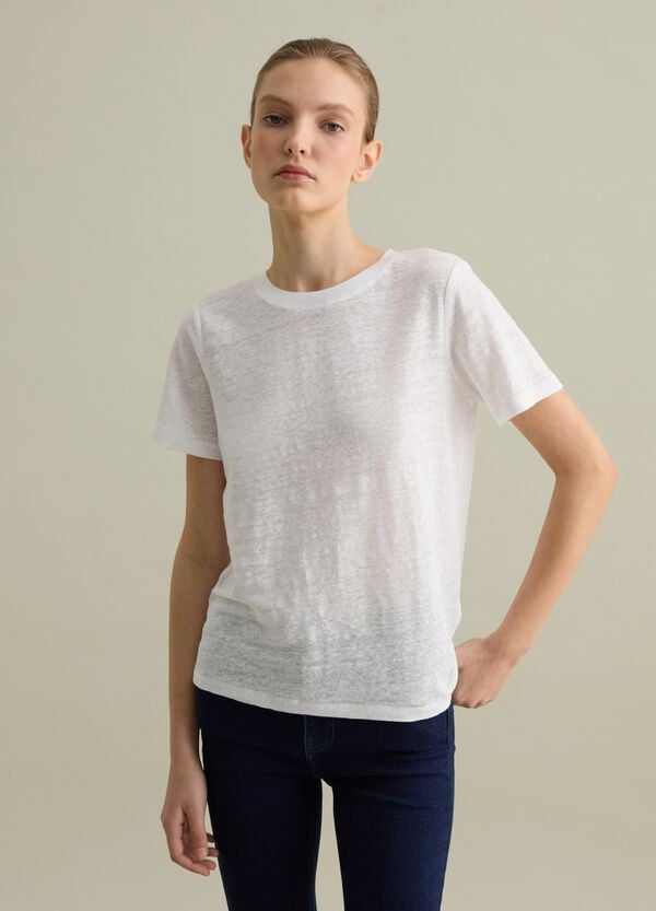 Ovs T-shirt A Maniche Corte In Lino Bianco