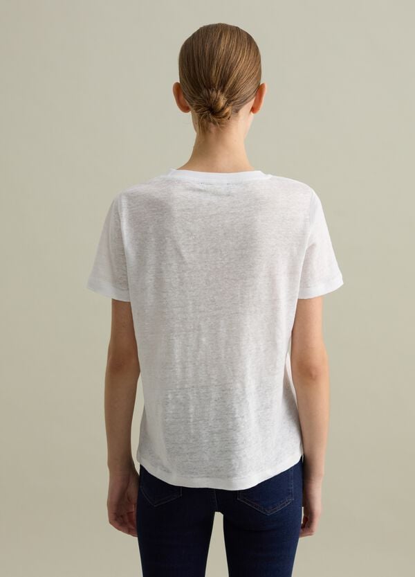 Ovs T-shirt A Maniche Corte In Lino Bianco