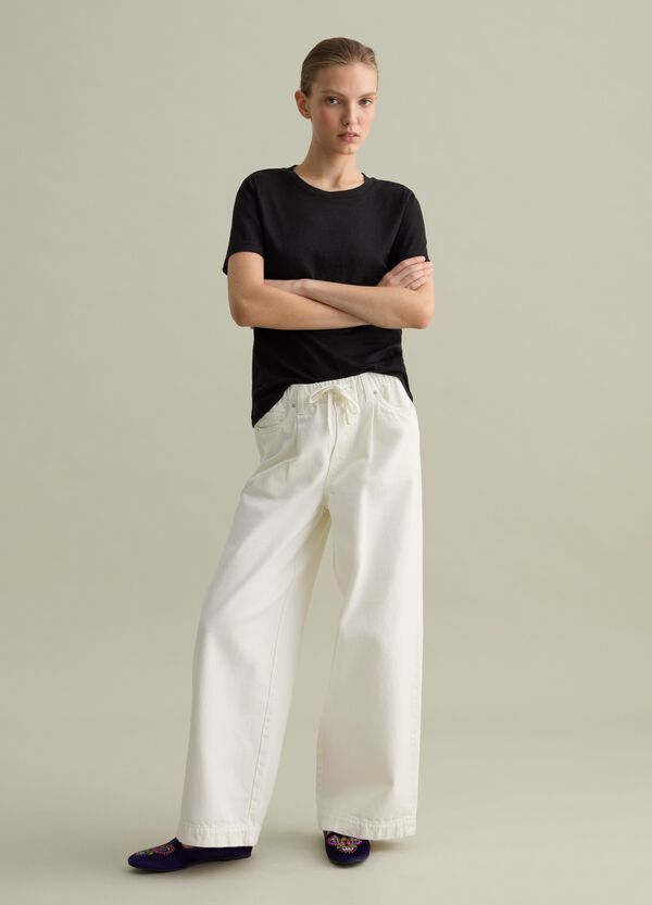 Ovs T-shirt A Maniche Corte In Lino Nero