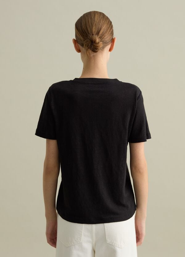 Ovs T-shirt A Maniche Corte In Lino Nero