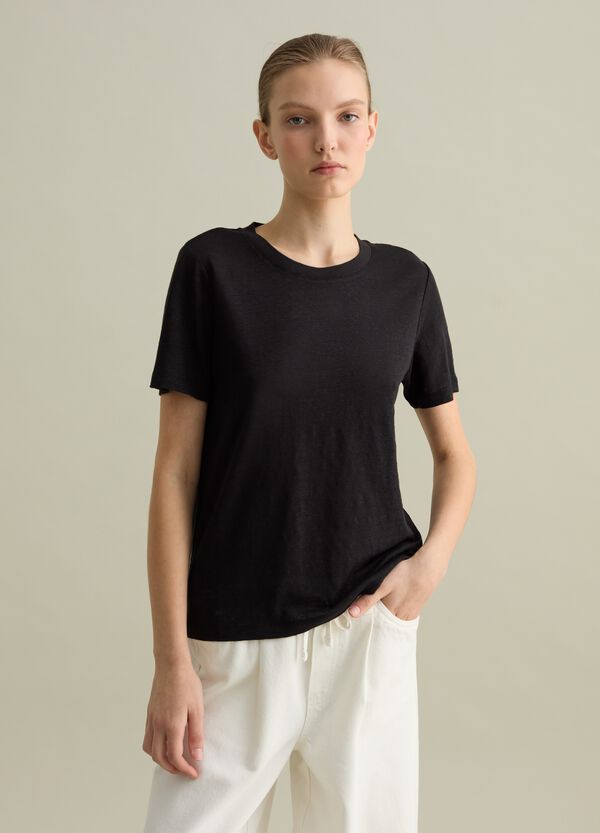 Ovs T-shirt a maniche corte in lino nero