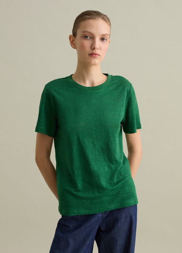 Ovs T-shirt A Maniche Corte In Lino Verde
