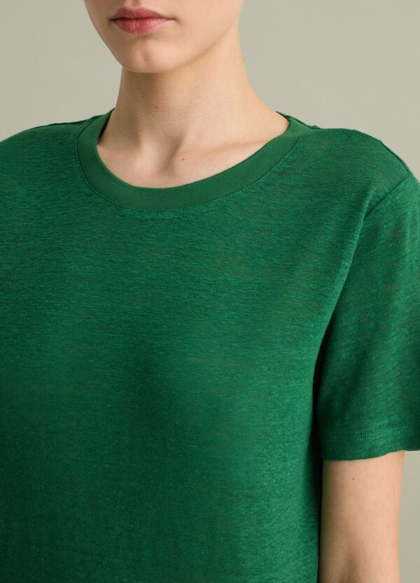 Ovs T-shirt A Maniche Corte In Lino Verde
