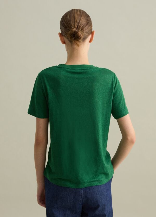 Ovs T-shirt A Maniche Corte In Lino Verde