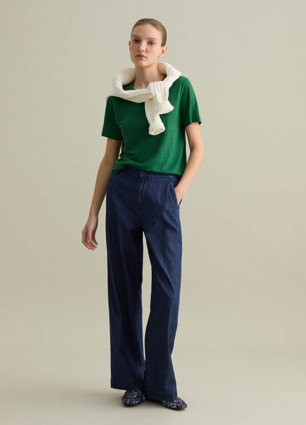 Ovs T-shirt A Maniche Corte In Lino Verde