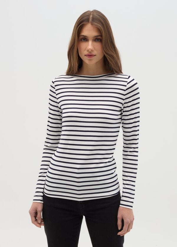 Ovs T-shirt A Righe Con Scollo A Barca