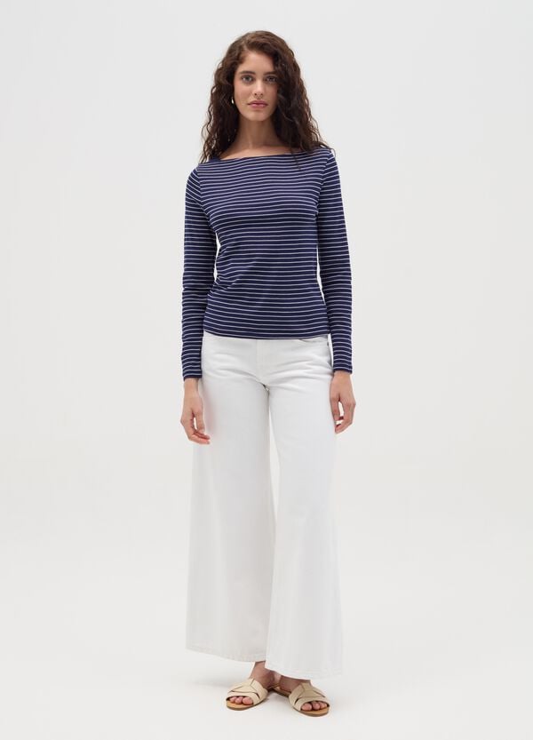 Ovs T-shirt A Righe Con Scollo A Barca