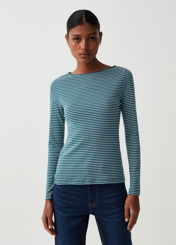 Ovs T-shirt A Righe Sottili Con Scollo A Barca