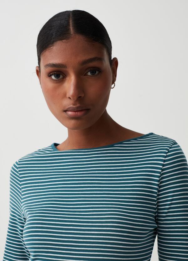 Ovs T-shirt a righe sottili con scollo a barca