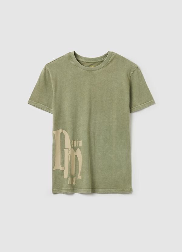 Ovs T-shirt Acid Wash Con Stampa "Denim Mind"