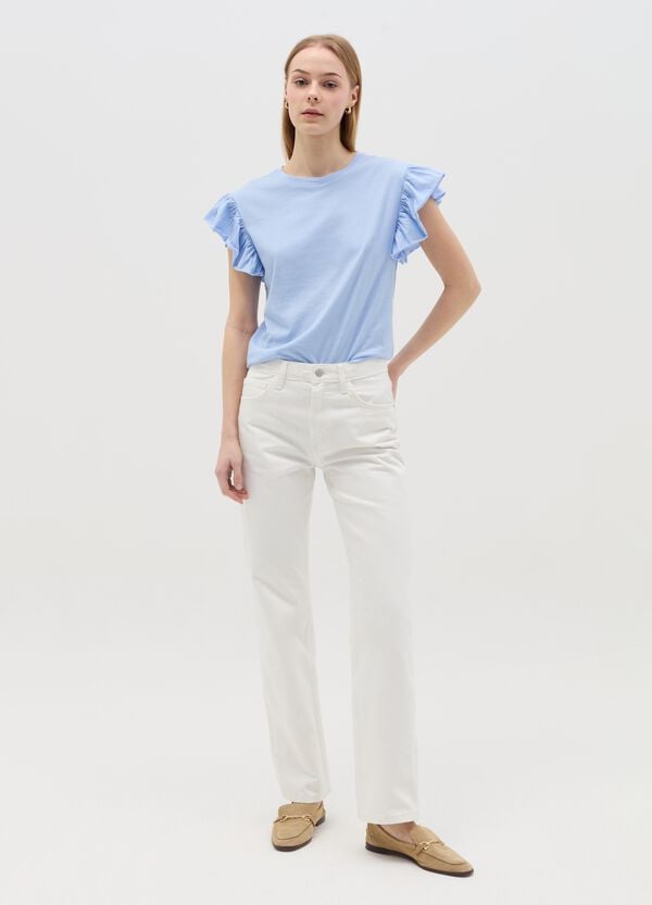 Ovs T-shirt Azzurra Con Maniche Corte E Volant