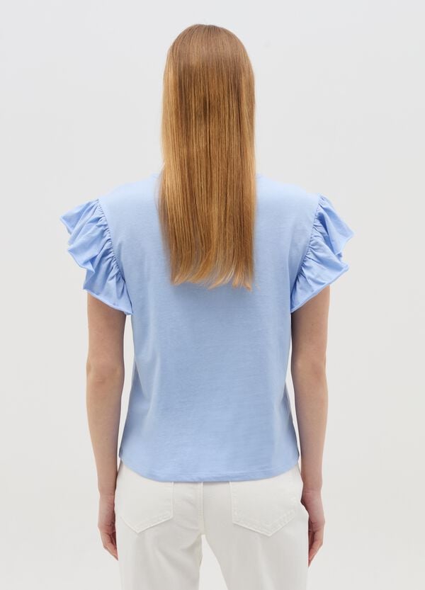 Ovs T-shirt Azzurra Con Maniche Corte E Volant