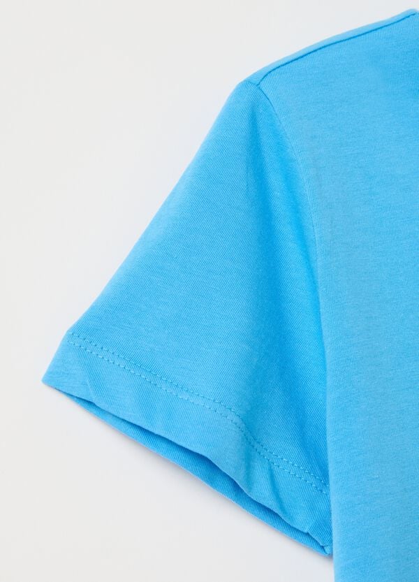 Ovs T-shirt Azzurra In Cotone Con Scollo Rotondo