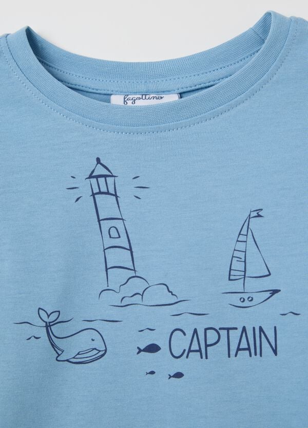 Ovs T-shirt Azzurra In Cotone Con Stampa "Captain"