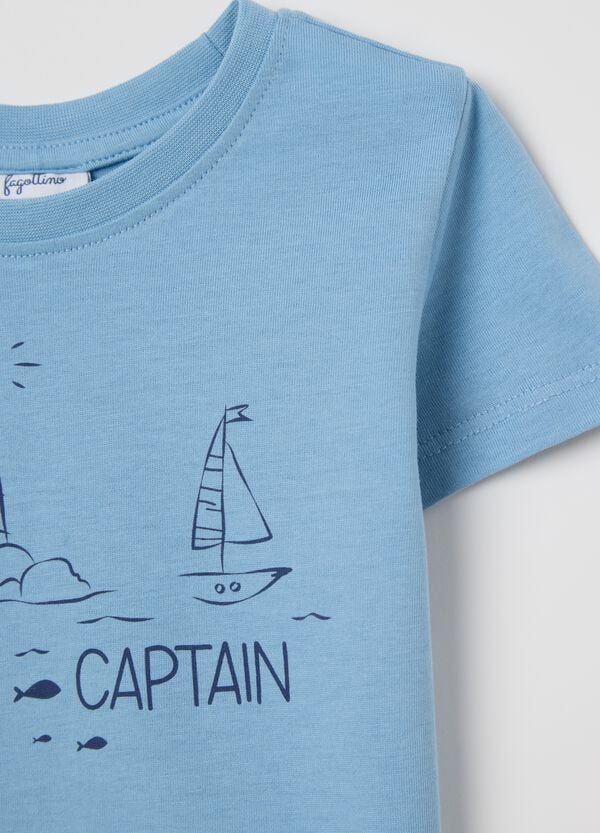Ovs T-shirt Azzurra In Cotone Con Stampa "Captain"
