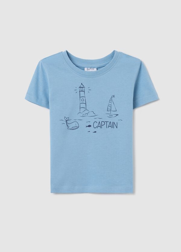 Ovs T-shirt azzurra in cotone con stampa "Captain"