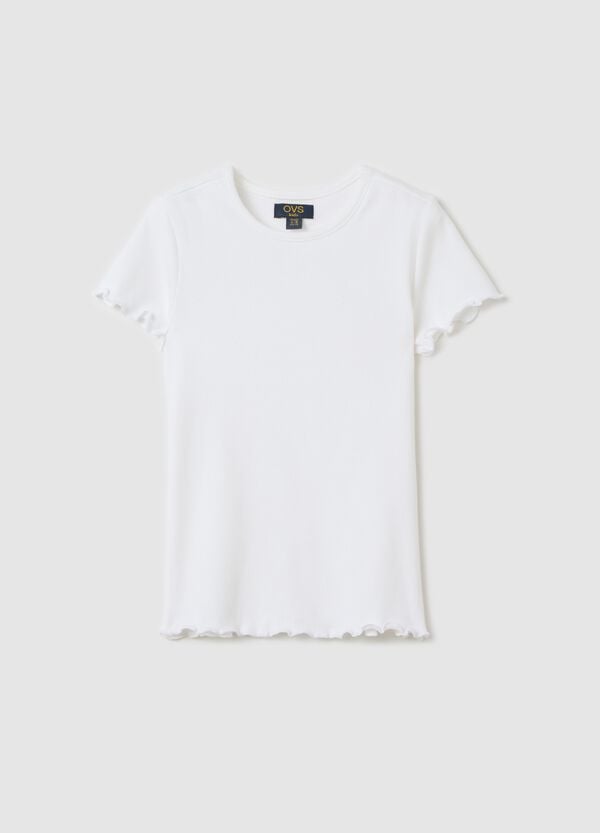 Ovs T-shirt bianca a costine con profili ondulati