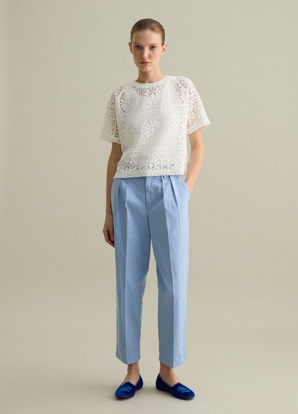 Ovs T-shirt Bianca A Maniche Corte In Pizzo