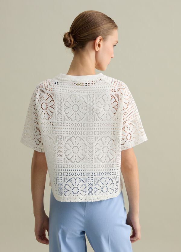 Ovs T-shirt Bianca A Maniche Corte In Pizzo