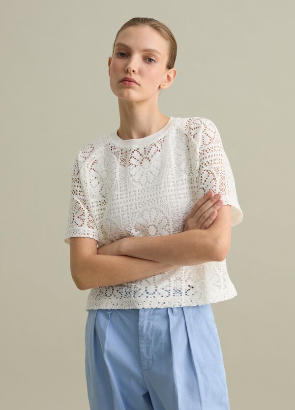Ovs T-shirt bianca a maniche corte in pizzo