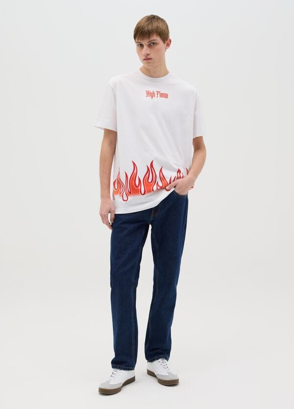 Ovs T-shirt Bianca A Maniche Corte Stampa Fiamme