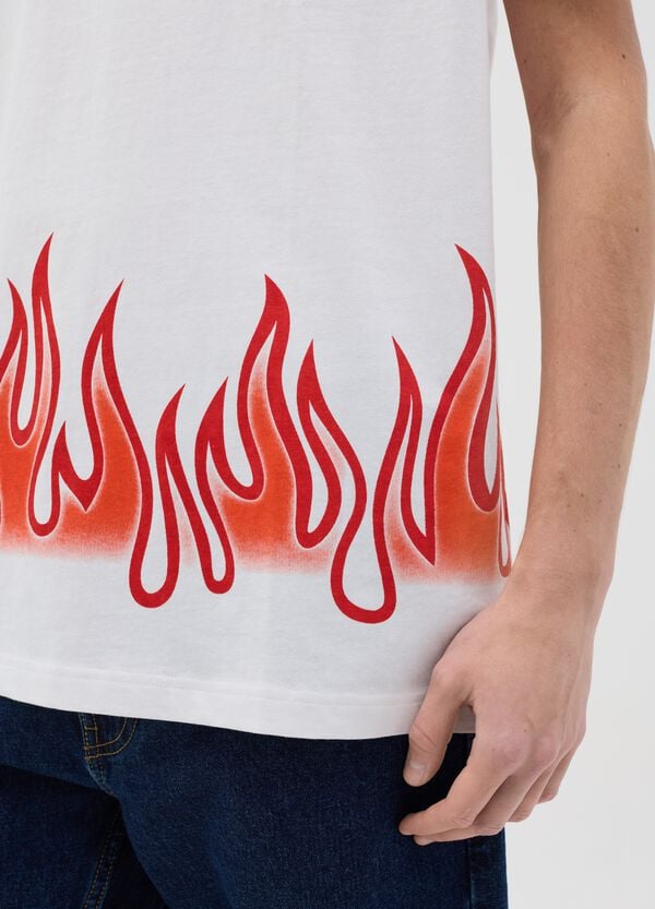 Ovs T-shirt Bianca A Maniche Corte Stampa Fiamme
