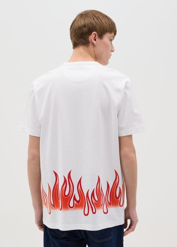 Ovs T-shirt Bianca A Maniche Corte Stampa Fiamme