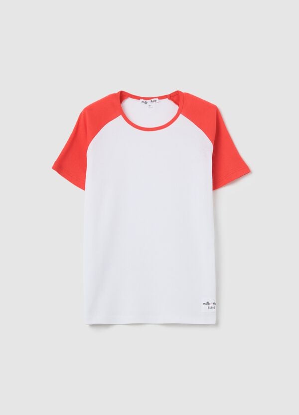 Ovs T-shirt bianca con maniche raglan rosse