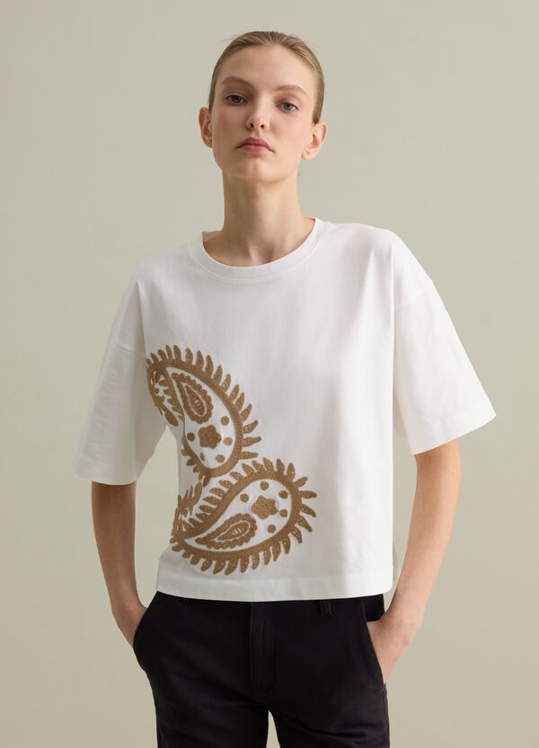 Ovs T-shirt Bianca Con Ricamo Paisley