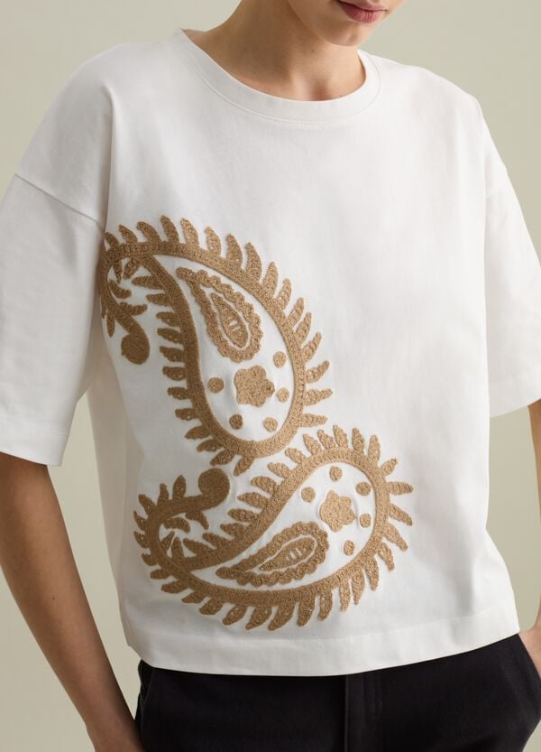 Ovs T-shirt Bianca Con Ricamo Paisley