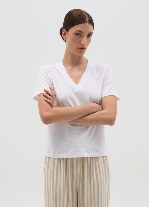 Ovs T-shirt Bianca Con Scollo A V