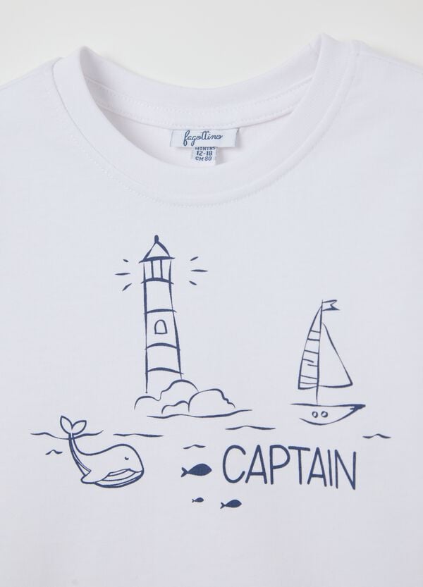 Ovs T-shirt Bianca In Cotone Con Stampa "Captain"