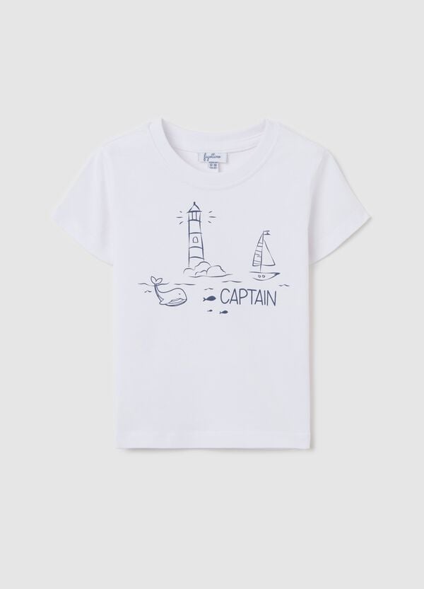 Ovs T-shirt bianca in cotone con stampa "Captain"