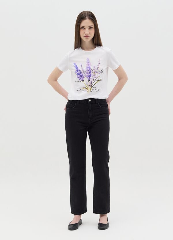 Ovs T-shirt Bianca In Cotone Con Stampa Fiore