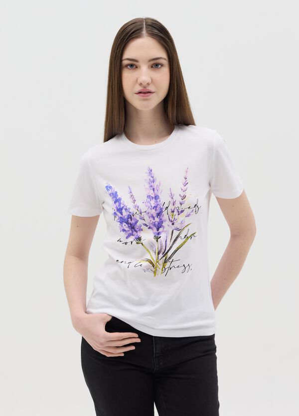 Ovs T-shirt bianca in cotone con stampa fiore