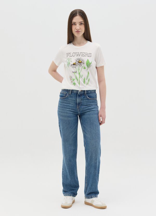 Ovs T-shirt Bianca In Cotone Con Stampa Fiori
