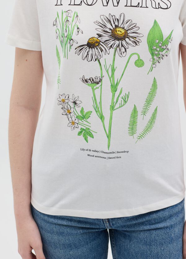 Ovs T-shirt Bianca In Cotone Con Stampa Fiori