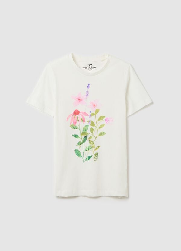 Ovs T-shirt bianca in cotone con stampa fiori