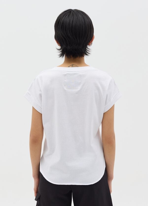 Ovs T-shirt Bianca In Cotone Con Stampa Glitterata