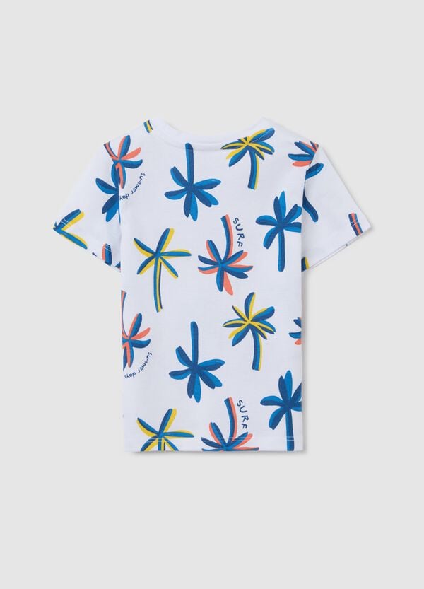 Ovs T-shirt Bianca In Cotone Con Stampa Palme