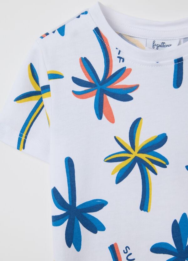 Ovs T-shirt Bianca In Cotone Con Stampa Palme