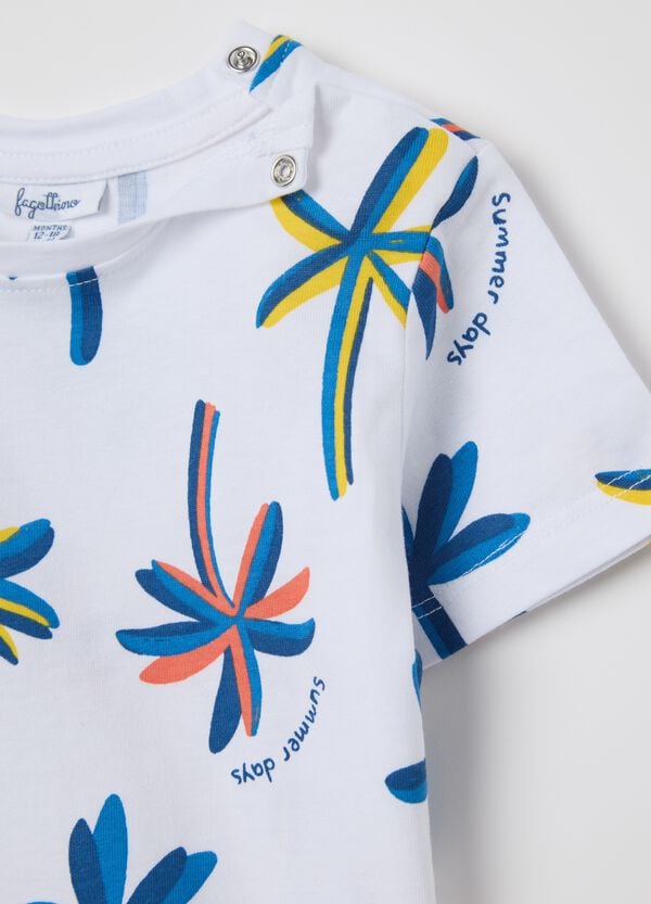 Ovs T-shirt Bianca In Cotone Con Stampa Palme