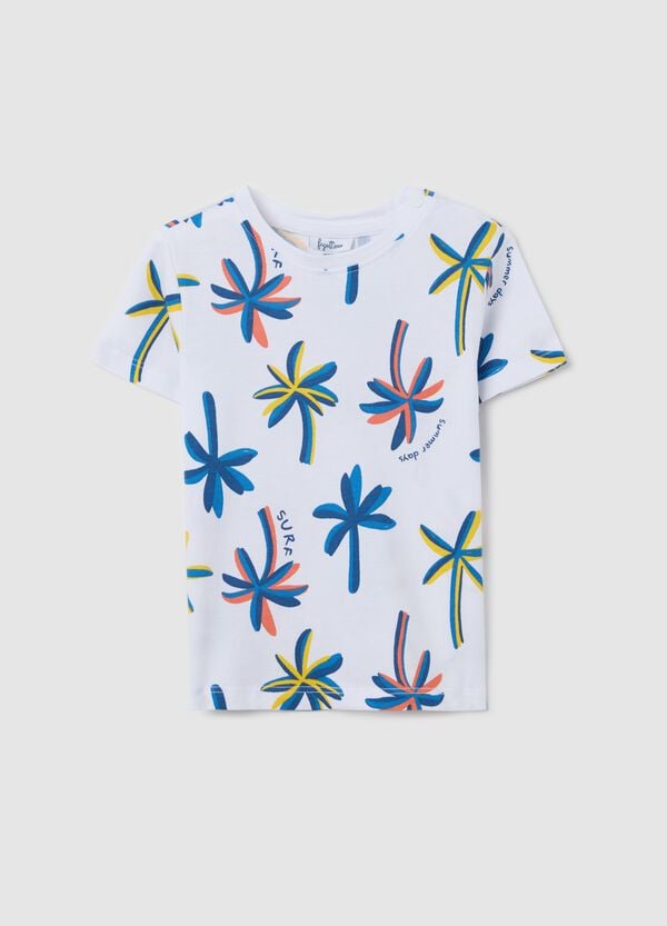 Ovs T-shirt bianca in cotone con stampa palme