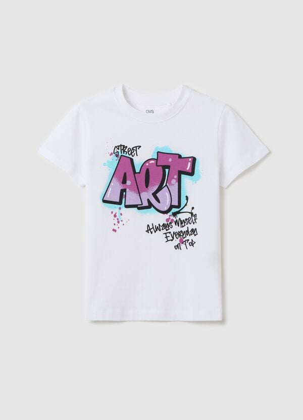 Ovs T-shirt bianca in cotone con stampa "Street Art"