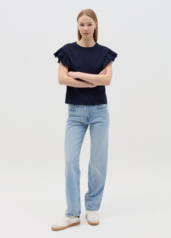 Ovs T-shirt Blu Con Maniche Corte E Volant