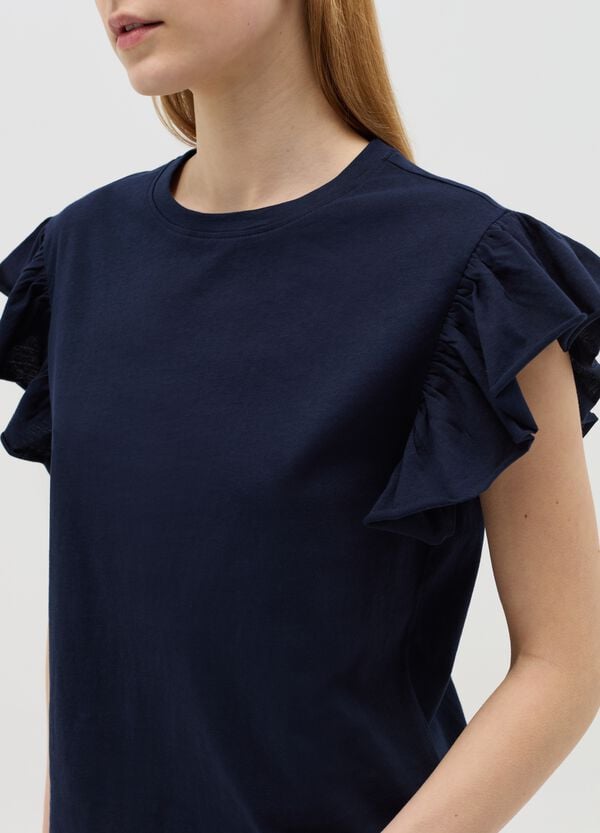 Ovs T-shirt Blu Con Maniche Corte E Volant