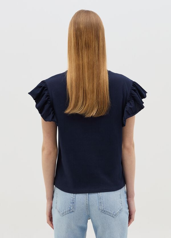 Ovs T-shirt Blu Con Maniche Corte E Volant